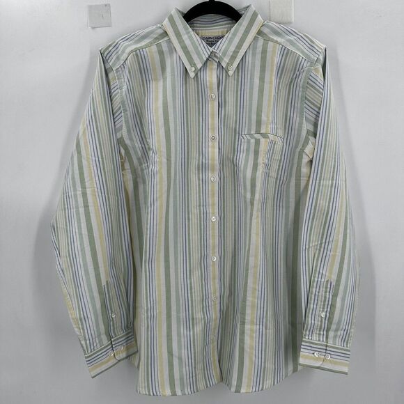 Cabin Creek Shirt Womens 10 Tall Wrinkle Free Stain Repellent Long Sleeve Stripe - Picture 1 of 12